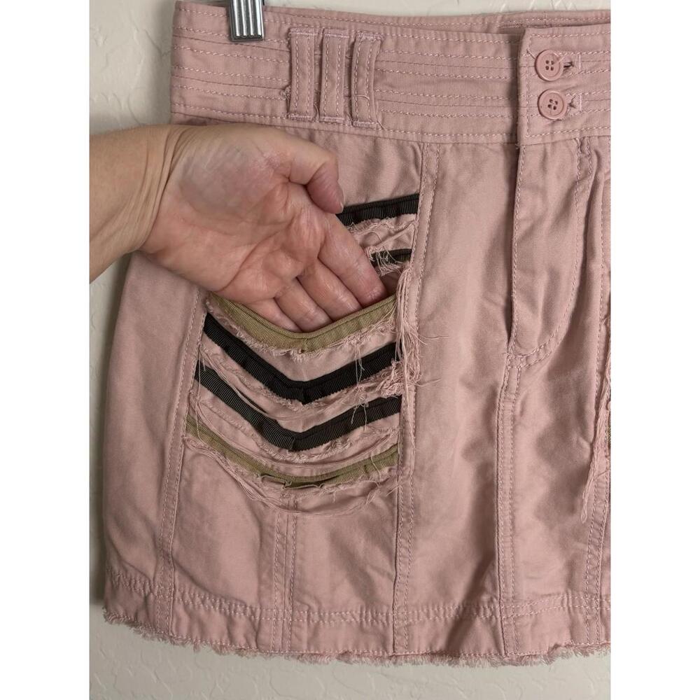 Marc Jacobs Pink Cotton Distressed Ribbon Mini Skirt 2 Chevron Frayed Hem 1505 - Picture 3 of 10